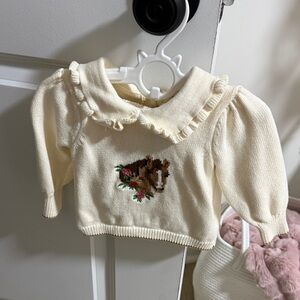 Janie and Jack Cream Sweater with Brown Horse Embroidery